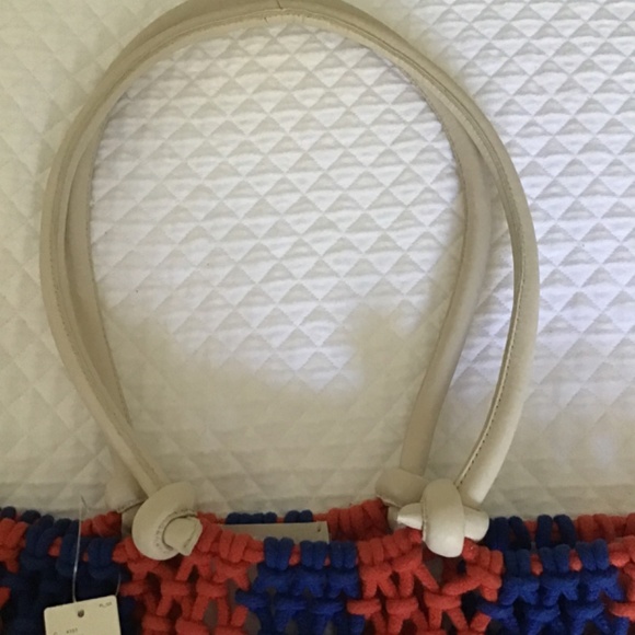 Clare V. Sandy Tote Cobalt & Bright Poppy Stripe NWT - Picture 15 of 15